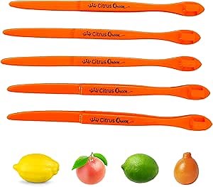 Citrus Queen Fruit Peeler and Zester, 5 Pack Orange Long Handle Kitchen Gadget Tool, Quick Fruit Skin Removal Opener, Easy Peeling