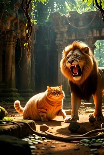 A fight between a lion and a 🫢cat #1000subscriber #viral #cat