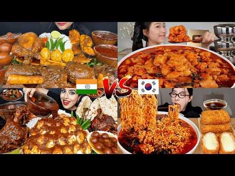Korean vs Indian Food Mukbang 🔥🥵 | Ultimate Spicy ASMR Eating Battle! 🍜🍛