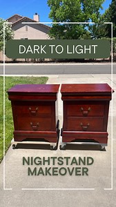 I love taking dark and weather and turn it into light and modern. These definitely needed it! you may feel like you’ve woken up to Groundhog Day one more time, because I have done several sets of these, but each one slightly different After sanding and filling and cutting the legs straight, I started priming. Had a little mishap with my second coat of primer, but was able to sand everything down again and proceed with paint. Sprayed a few layers of topcoat, added new hardware, and now these are 