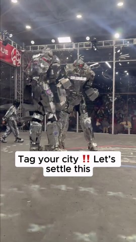 Watch Real Robots and Real 9 Foot Tall Iron Gladiators battle LIVE. Seattle (Left) vs Los Angeles (Right). Tag your city…let’s settle this! #interactivecombatleague #robotfight #robotgladiators #robotbattle #combatrobots #futurecombat #robotwars #mechfight #steelcombat #robotarena #robotics #gladiators #fyp #viral #fightnight #mechwarriors #techfight #battlebotsenergy #nextgencombat