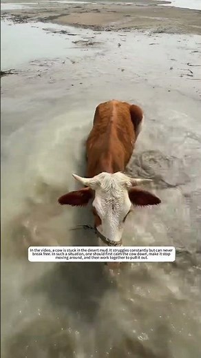 Cow trapped in desert mud: frantic struggles futile? Proper pulling works!