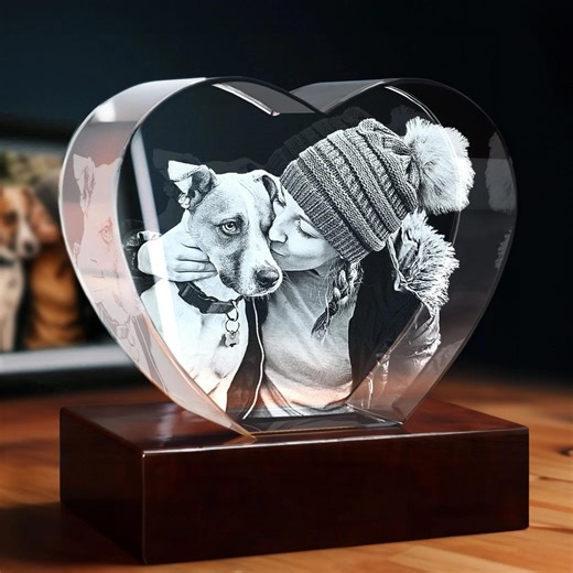 Personalized 3D Pet Portrait, Dog Memorial Gift, Tabletop Decor, 4K HD Laser Etched, Cat Lovers, Dog Sympathy Keepsake | 3D Crystal Heart - Etsy