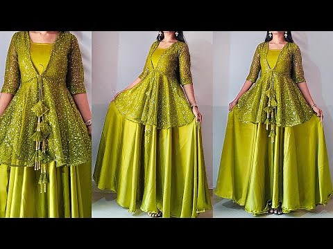 Designer party wear dress cutting stitching |peplum gown cutting stitching |shrug cutting stitching