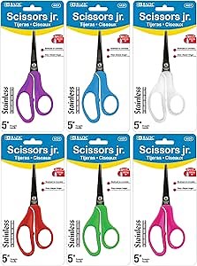 BAZIC Products School Student Scissors 5", Stainless Steel Scissor, Pointed Tip Right Left Handed, Assorted Color Craft Scissor for Cutting Paper, 24-Pack
