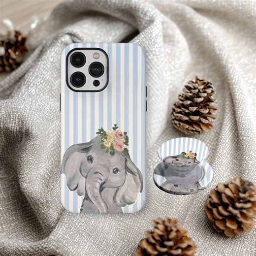 Cute Baby Elephant Phone Case, Blue Stripe Watercolor Nursery Artistic Cover for iPhone 17 16 15 14 13 12 11 Pro Max, Samsung S25 S24 Ultra - Etsy