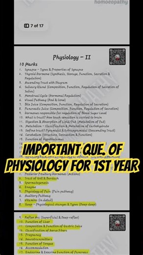 BHMS Physiology Last Minute Revision | BHMS Physiology Important Questions 2026