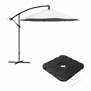 Pure Garden 10 ft. Steel Offset Cantilever Outdoor Patio Umbrella with Square Base, Hand Crank Lift in Cream 50-102-TB - The Home Depot