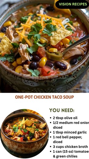 One pot, BIG flavor 🌶🥣✨ This Chicken Taco Soup is cozy, hearty, and so loaded with flavor it tastes like your favorite taco spot in soup form! One follower said: ‘Made it once… now it’s on weekly rotation!’ 😍 Follow Vision Recipes for more bold, comforting dinners everyone begs for ❤️ 👇 Full recipe below 👇 | VisionRecipes