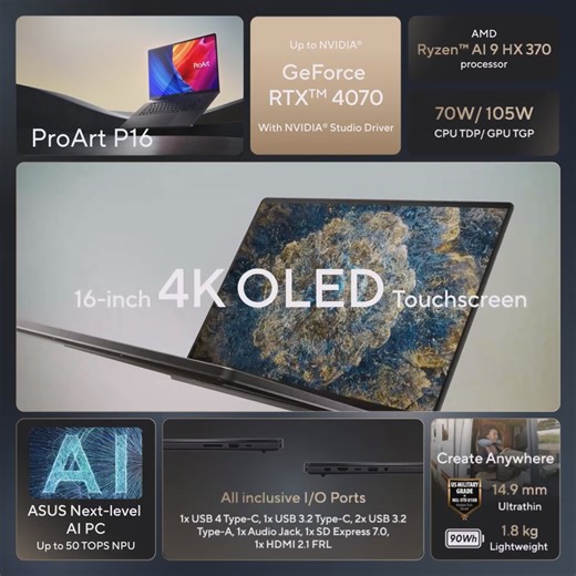 All you need to know about the #ASUS #ProArtP16 is here. Simply the perfect laptop for creators, whether in the studio or on the move. ✨ 👉Product details: https://asus.click/p16_FB #ASUS #Laptop #Creator #AIPC #Laptop | ASUS