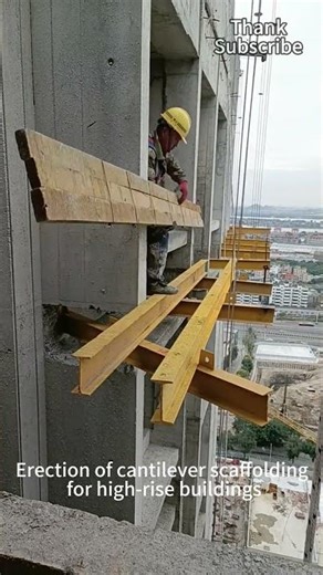 Erection of cantilever scaffolding in high rise buildings