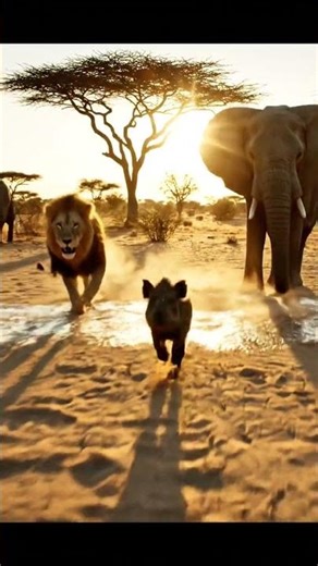 LION VS WATHOG FUNNY: PARTS 1: A LION HELPED BY AN ELEPHANT