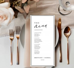 Wedding Menu Template, Minimal Editable Dinner Menu, Reception Table Menu Card, Custom Classic Tall Menu, Canva Download #BRITTANY - Etsy