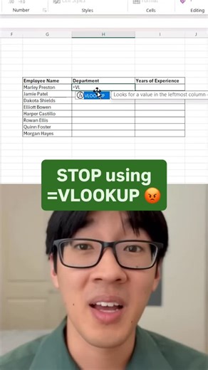 Grant Huang on Instagram: "Comment “MASTERCLASS” below and I’ll DM you my free Excel × AI class ⤵️ Stop using VLOOKUP. Seriously. If you’re pulling multiple columns, VLOOKUP forces you to write a new formula for every single one — which is a massive time-waster. XLOOKUP does it all in one move: • fewer formulas • cleaner spreadsheets • way less effort This is how Excel is actually meant to be used. If you want more shortcuts like this — plus the AI workflows I use to automate reports and dashboa