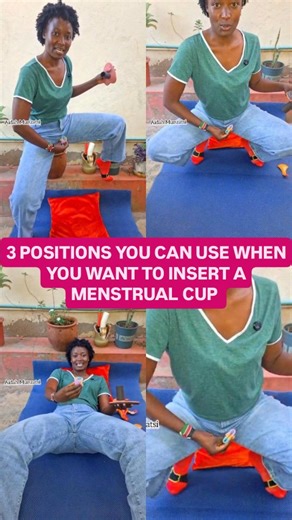 Aidah Munzatsi on Instagram: "These are the 3 postions a woman can use to insert a menstrual cup in her v*gina when she is on her periods Always remember that periods are healthy, normal and nothing to be ashamed about ❤️ and no, the bl○○d does not go back to the stomach or body, the cervix blocks it so it stays in the cup until you remove and pour then insert again in the miss V 😀 This post is for educational purposes only, and it aims to raise awareness #ForEducationalPurposesOnly #healtheduc