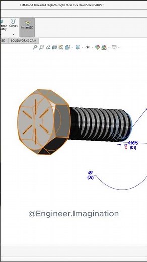 Left Hand Threaded Steel Hex Screw - Hexagonal Bolt | @Engineer.Imagination| #solidworks #shorts