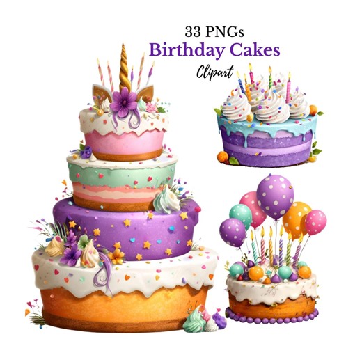 Watercolor Birthday Cake Clipart, Party Celebration Graphics (33 Digital Downloads) - Etsy
