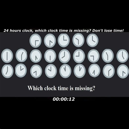 24 hour clock puzzle: 24 hours clock, which clock time is missing? Don't lose time!