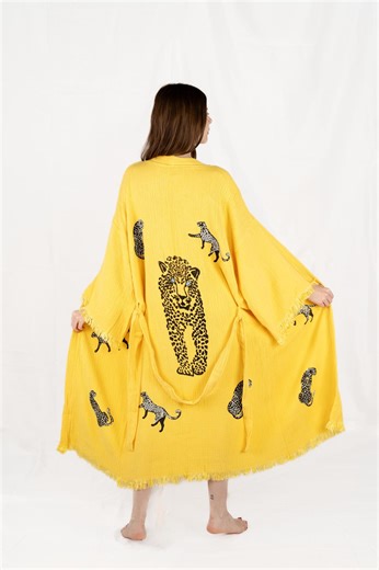 Yellow Leopard Print Robe, Animal Print Clothing, Beach Coverup, Unique Kimono, Tiger Print Bathrobe, Gift for Women and Men - Etsy