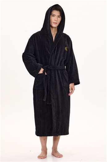 Men's Hooded Turkish Cotton Bathrobe, Luxury Spa Loungewear, Black Hotel Style - Etsy