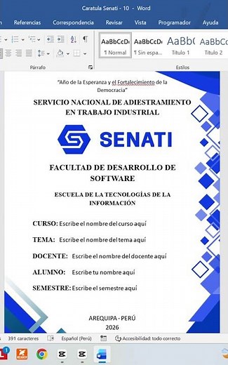 SENATI cover pages to edit in Word