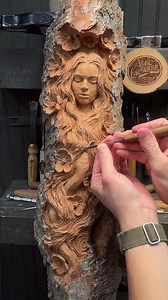 “In the Garden” -Hand carved in black cottonwood bark