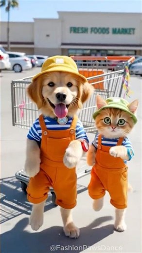 Puppy & Kitten Dancing Together 😂🐾 | #cutepets #dogandcat #shorts