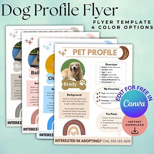 Editable Pet Profile CANVA Template, Dog Adoption Marketing Flyer,doggie Daycare Printable,pet Sitter Notes,about My Puppy Dog.animal Rescue - Etsy
