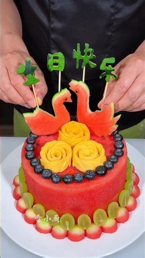 A Watermelon Surprise for My Daughter's Birthday 🎂🍉 | how to make fruit cake #shorts​ #viralshorts