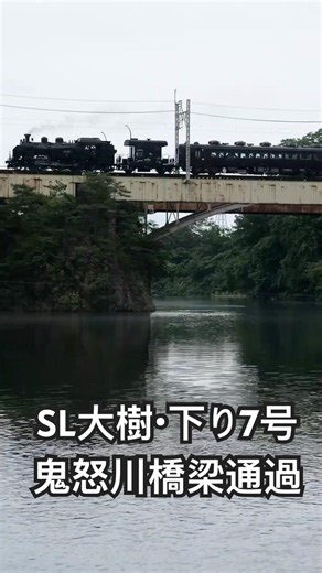 4Kshorts 東武鉄道 下り「SL大樹７号」鬼怒川橋梁通過！ Tobu-Railway Steam locomotive C11-207 passing Kinugawa-bridge