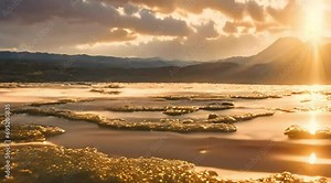 Shinning sun with a small cloud Generative AI. Virtual video scene animated background