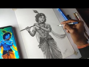 Krishna ji Drawing Step by step | Drawing Lord Krishna easy