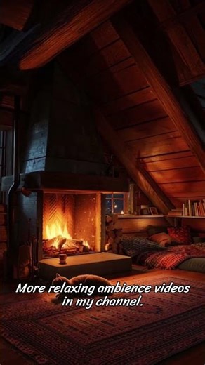 Cozy Attic Fireplace Night 🔥🐱 #relax #burningfireplace #fireplacesounds #cozynights #sleep