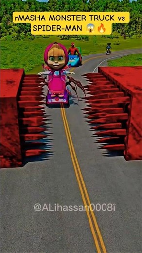 MASHA MONSTER TRUCK Vs SPIDER-MAN 😱🔥 Road Challenge 3D #shorts