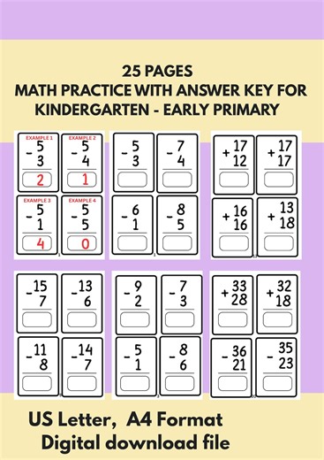 Kindergarten Math Workbook | Addition, Subtraction Practice Worksheets (digital Download) - Etsy