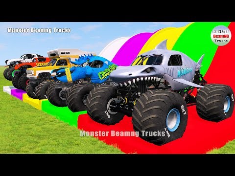 Triple Flatbed Trailer Monster Trucks Transport with Slide Color - BeamNG.drive 495