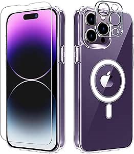 YODA for iPhone 16 Plus Compatible 3-in-1 Clear Transparent Magnetic Case Cover with Shockproof Non-Yellowing Slim Rugged Screen Protective Tempered Glass and Camera Lens Protector