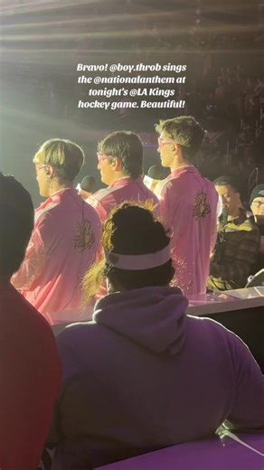 So proud of @BOY THROB and members @Evan Papier (my son), @Anthony Key & @Zachary for this beautiful rendition of the #nationalanthem at tonights @LA Kings game. Stunning! Cheers to great singing, collaboration, and harmonies - and these wonderful, talented guys. Not just great performers, but three incredible human beings. Go Boy Throb❣️💖🥂#hockey #nationalanthem