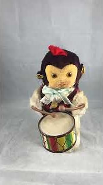 T. T. T. drummer monkey key wind up clockwork tin toy vintage 1950's Japan