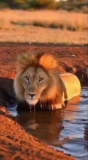 Lion gets scared by Timon & Pumbaa and falls into the water 😂#shorts