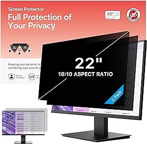 MOBDIK 2 Pack 22 Inch Removable Computer Privacy Screen Filter for 16:10 Widescreen Computer Monitor, Anti Glare, Anti Scratch, UV Blocking for 22 in Data Confidentiality Shield