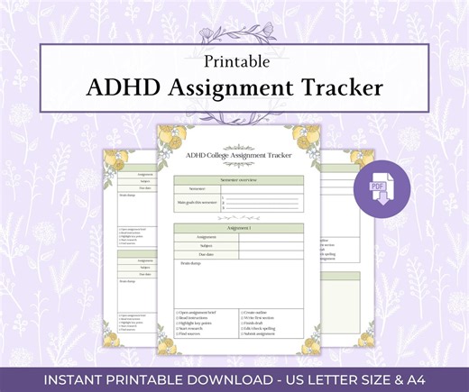 ADHD Assignment Tracker Printable PDF, Student Homework Planner, Executive Dysfunction Study Planner, College Assignment Log - Etsy UK