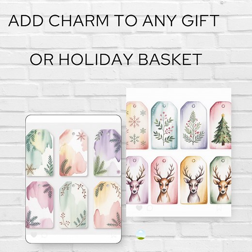 Printable Christmas Gift Tags Pastel Holiday Wrapping Labels Watercolor Reindeer & Holly Tags DIY Gift Tag - Etsy