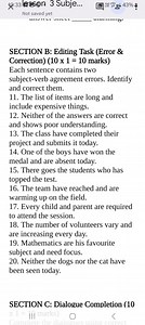 SECTION B: Editing Task (Error & Correction) (10 x 1 = 10 marks... | Filo