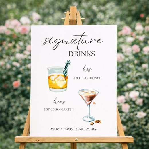 Editable His & Hers Signature Drink Sign Template, Wedding Bar Menu, Instant Download, Bride and Groom Drink, Canva, Customizable - Etsy