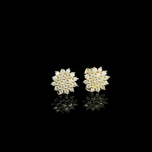 Diamond Cluster Stud Earrings in 18K Yellow Gold