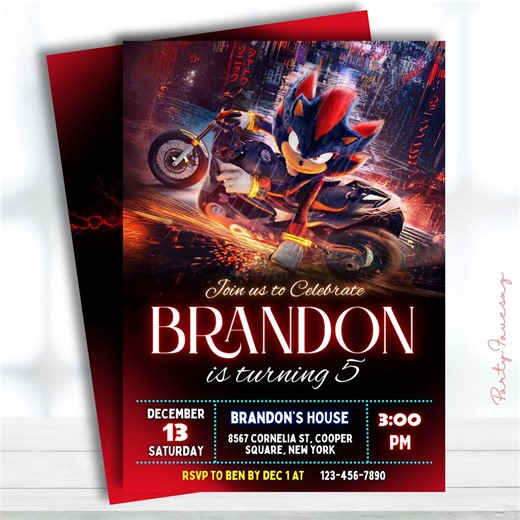 Editable Shadow the Hedgehog Birthday Invitation, Sonic Shadow Birthday Party, Shadow Invitation, Printable Kids Birthday Invite, Digital - Etsy