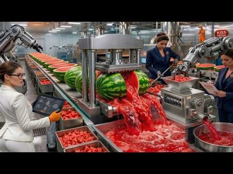 The Complete Watermelon Juice Production Process | Inside Food Factory