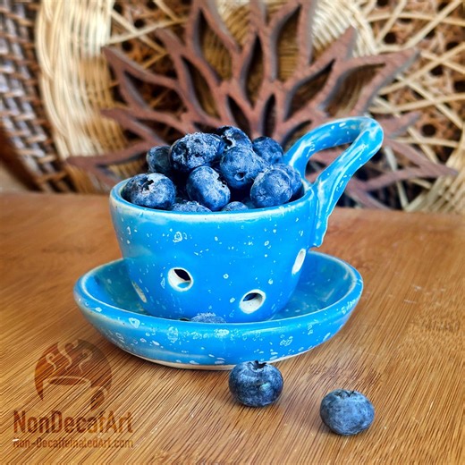 Robins Egg Blue Extra Small Berry Bowl Colander With Saucer - Handmade Pottery Stoneware Clay - Etsy