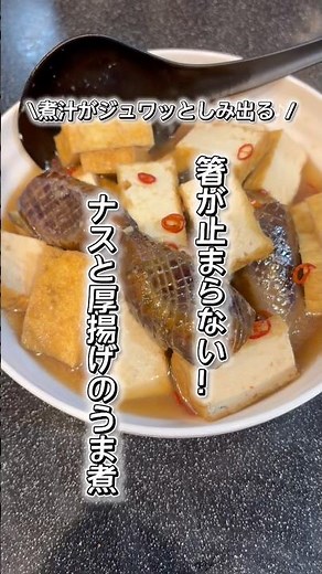 煮汁がジュワッとしみ出る！箸が止まらんナスと厚揚げのうま煮